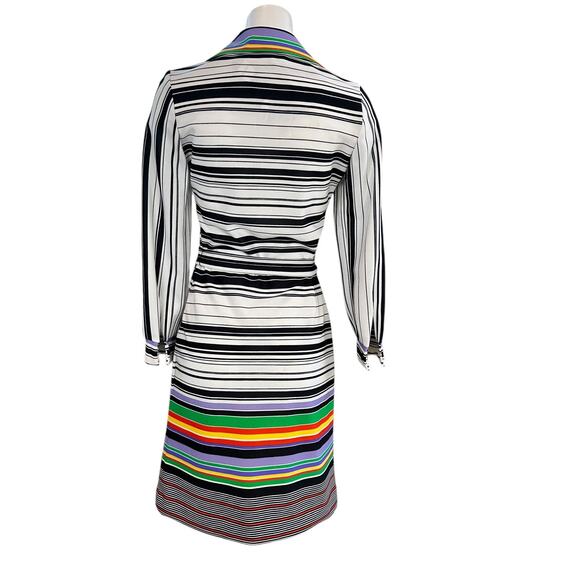 Vintage Jennifer Gee Dress 1970s Big Collar Striped Long Sleeve Belted Mod 8 - Picture 6 of 10